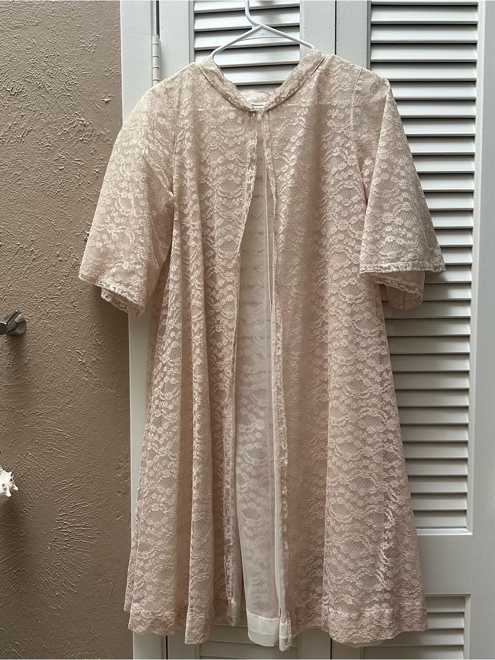 Lace Overlay Swing Coat in Soft Pink